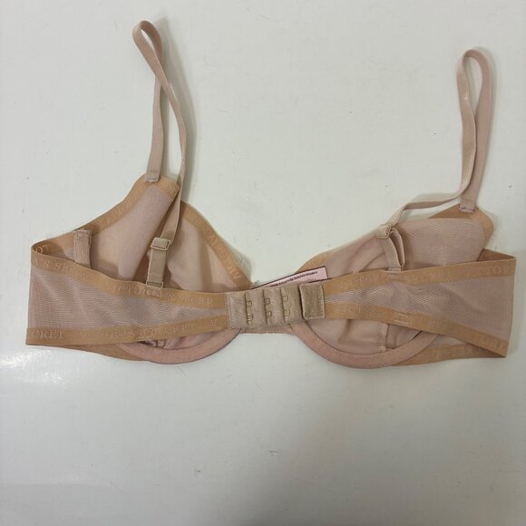 Victoria's Secret Mesh Bralette 36B Nude Sheer Logo Band - Picture 4 of 7
